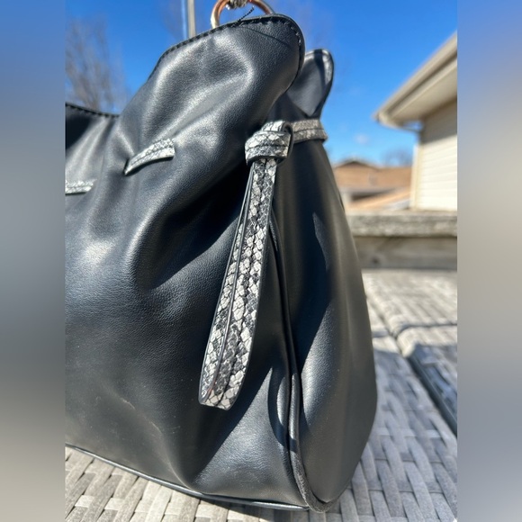 Badgley Mischka Black Snake Vegan Leather Tote Hobo Bag - Picture 4 of 14